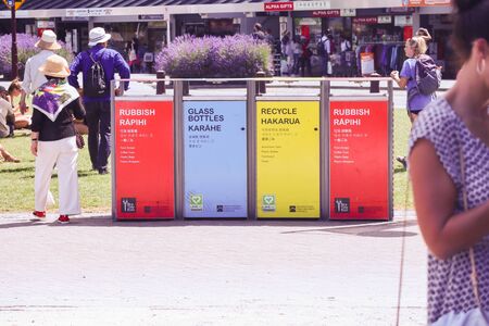 Queenstown, New Zealand January 29 2020: Recycle bins in Queenstown New Zealandのeditorial素材