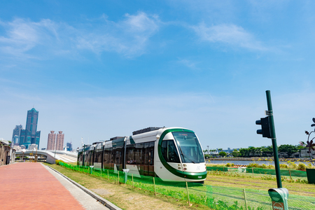 KAOHSIUNG, TAIWAN - CIRCA June, 2018:The newly opened Kaohsiung Light Rail System / Circular light rail in the Pier 2 Art Districtのeditorial素材