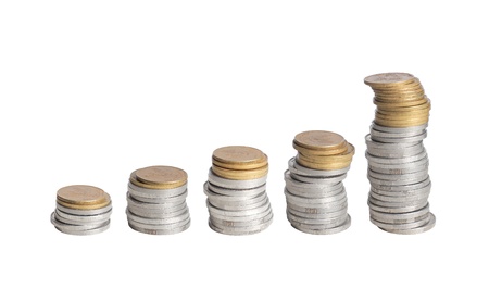 increasing chart made by silver and gold coin