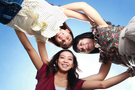 woman best friends having fun in the parkの写真素材