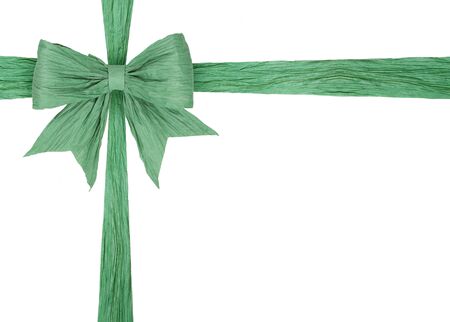 green cross ribbons for packaging with bow isolated on white