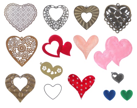 still life portrait of hearts icon in different material. isolated over white backgroundの写真素材