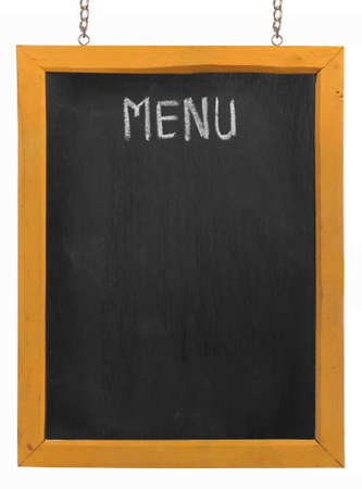 Restaurant menu board on blackboard. isolated over white backgroundの写真素材