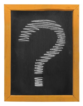 Scribble question marks by chalk on blackboardの写真素材