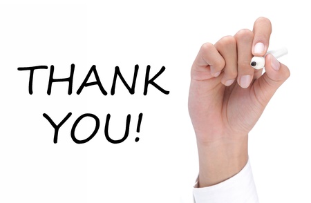 hand writing thank you on whiteの写真素材