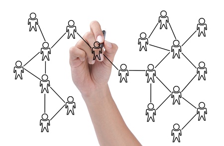 hand drawing a social network scheme isolated over white backgroundの写真素材