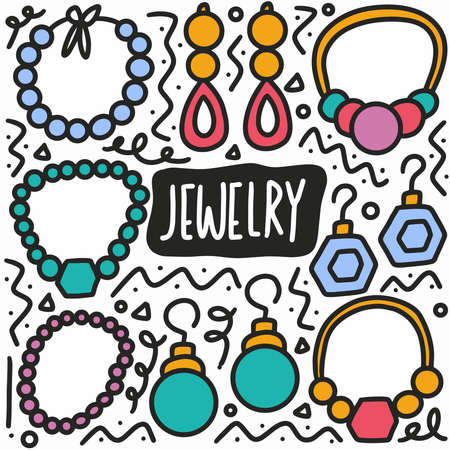 hand drawn jewelry doodle setのイラスト素材