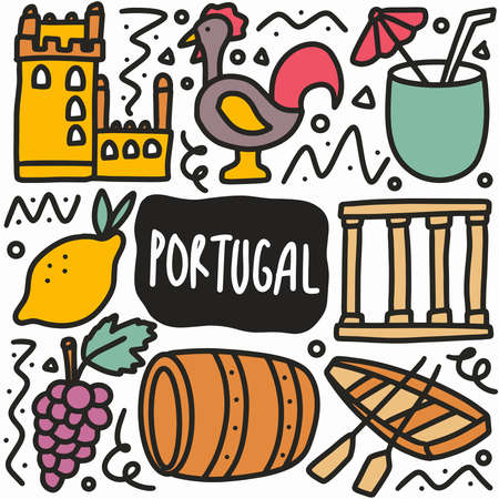 hand drawn doodle portugal holidayのイラスト素材