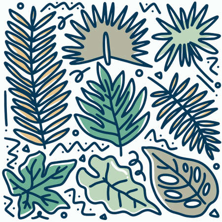 hand drawn doodle leafのイラスト素材