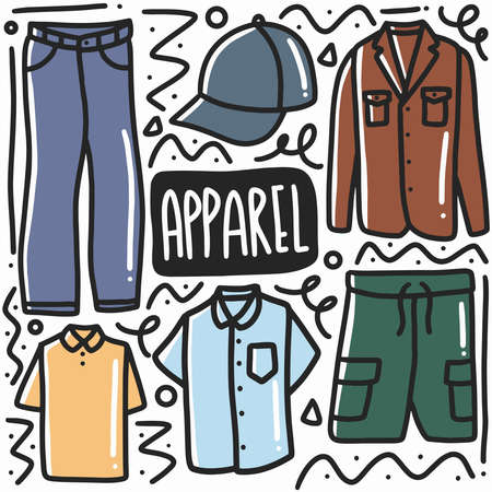 hand drawn man apparel doodle set