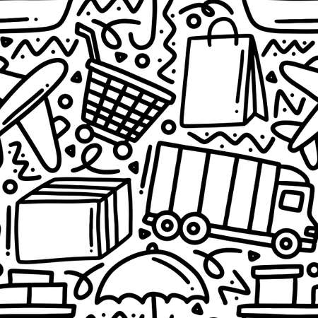 doodle set of shipping hand drawingのイラスト素材