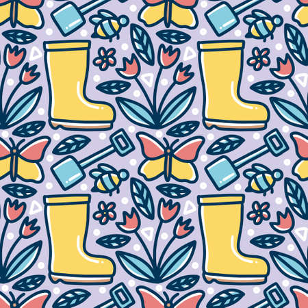 doodle set of gardening time hand drawing