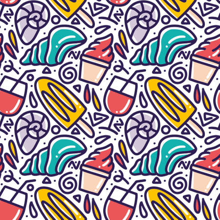 Hand drawn doodle set menu summer on the beachのイラスト素材
