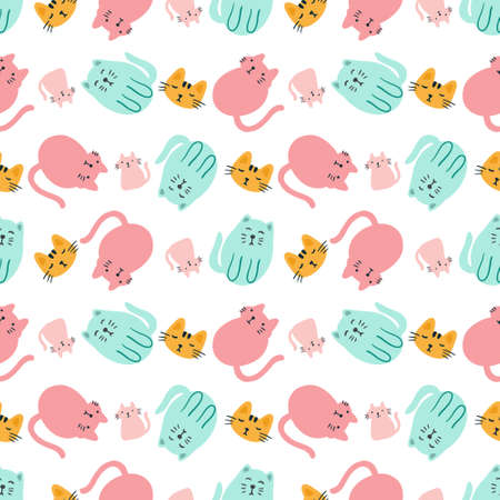 colorful seamless vector pattern with cute animalsのイラスト素材