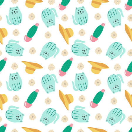 Beautiful seamless pattern with icons and design elements cute animals