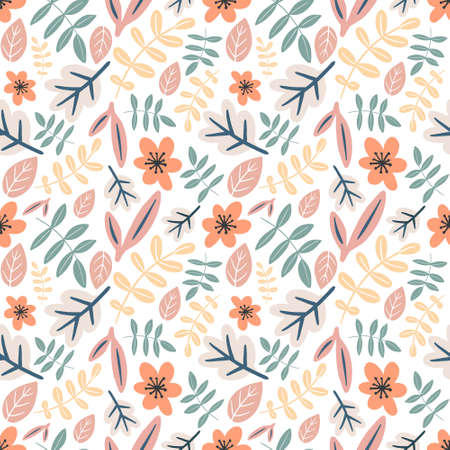 unique pattern of flowers and leaf hand drawing with icons and design elementsのイラスト素材