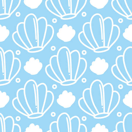 simple seamless shell fish pattern doodlesのイラスト素材