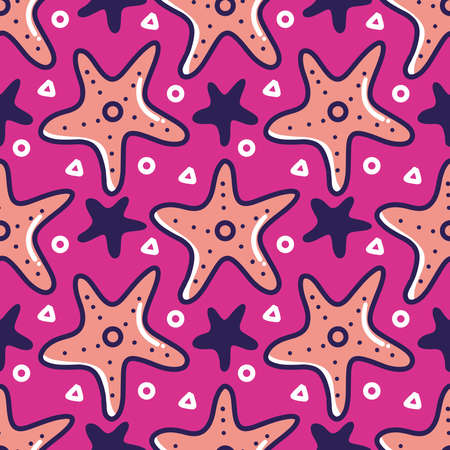 full color seamless starfish pattern doodlesのイラスト素材