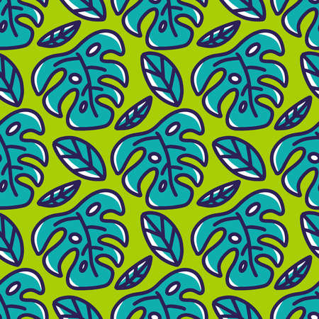 full color seamless doodles of summer leavesのイラスト素材