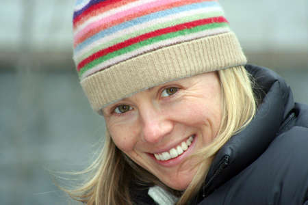 An attractive girl in a winter hat.の写真素材