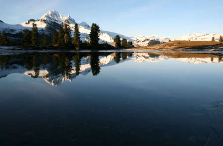 A reflection of Mount Garibaldi off of Elfin Lake.の写真素材