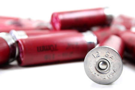 A sotgun shell marked made in the usa on a white background.
