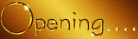 Gold metallic looking sign for opening promotionの写真素材