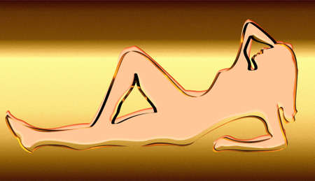 Woman taking sunbath in goldの写真素材