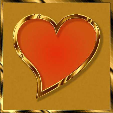 Valentine heart in shiny gold and red, の写真素材
