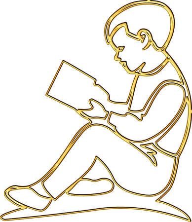 Boy reading tabletの写真素材