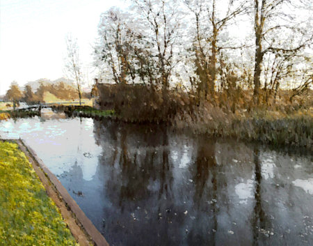 Little farm in wintertime in Weerribben The Netherlandsの写真素材