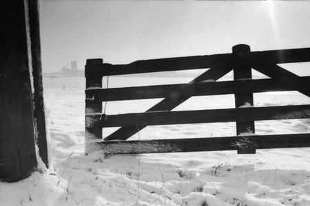 Fence in paddock in wintertimeの写真素材