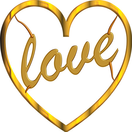Love heart in gold look and text in reliefの写真素材