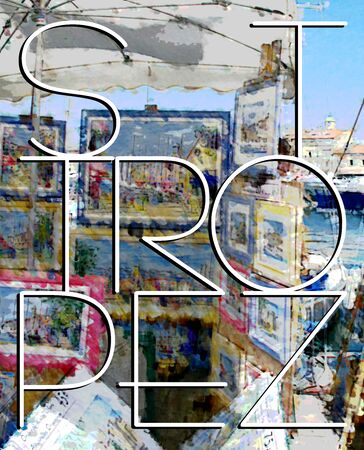 St. Tropez harbor with paintingsの写真素材