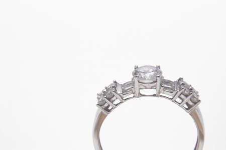 A close-up of a white gold engagement ring.の写真素材