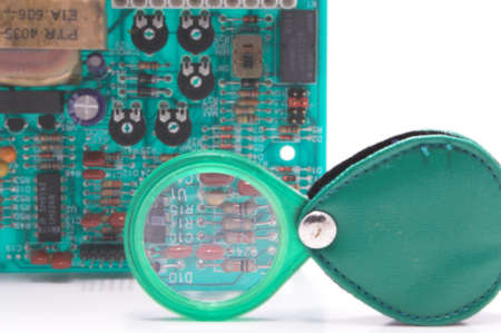 A close-up of a printed circuit board.の写真素材