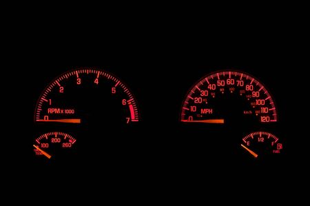 An instrument panel in the dashboard of an automobile.