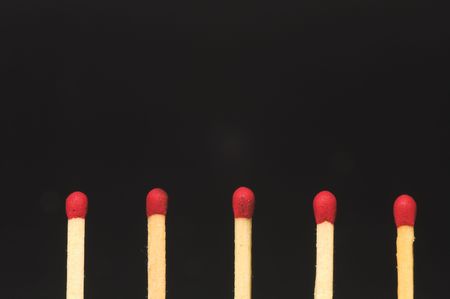 Wooden kitchen matches lined up in a row.