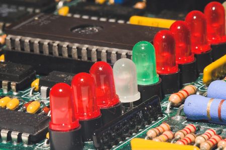 A set of LED's on a circuit board.