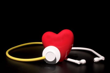 A red heart shape and a medical stethoscope.