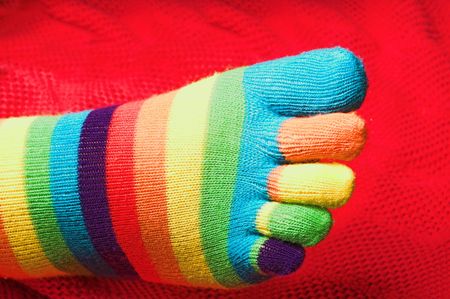 Clean and colorful striped knitted toe socks.の写真素材