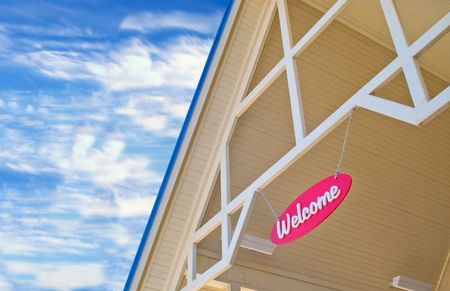 A welcome sign at a tourist destination.の写真素材
