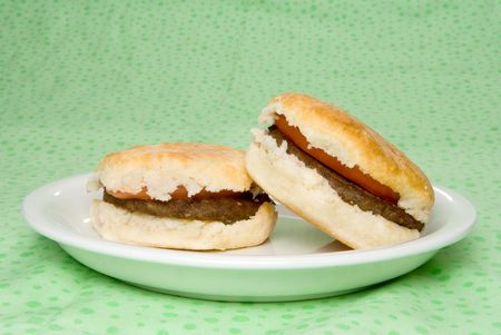 A couple of Sausage and Tomato Biscuits.の写真素材