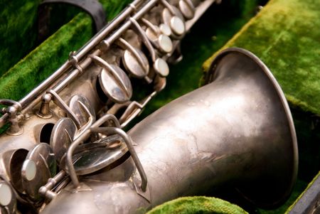 An antique horn known as a saxophone.の写真素材