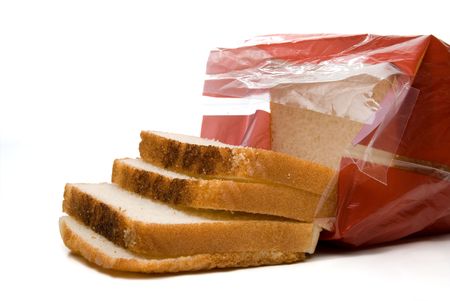 A loaf of white bread in a bag.