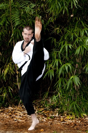 A man practicing his martial arts Karate movesの写真素材