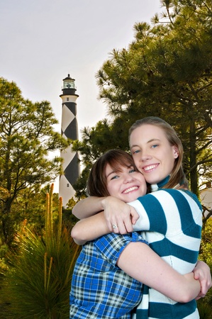 A couple of best friend beautiful women on vacationの写真素材