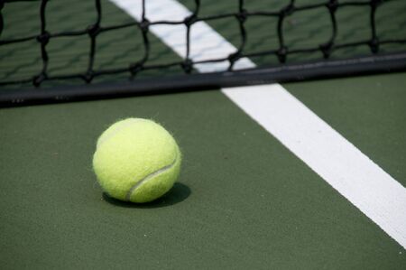 Felt covered tennis ball ready for sportの写真素材