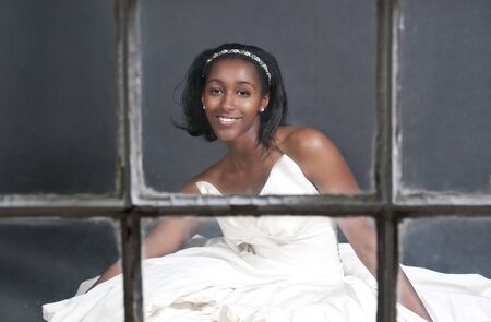 Black African American Woman Bride in a wedding dressの写真素材