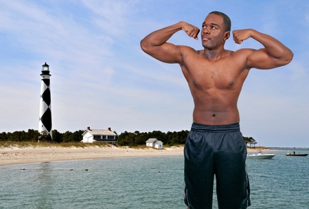 Young African American black man with his shirt removedの写真素材